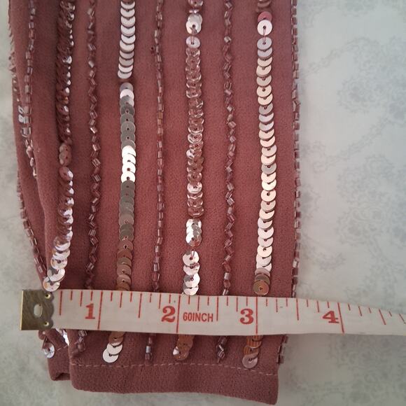 MAC DUGGAL Jewel Lined Neck Long Sleeve Tea Length Rosewood Floral Beaded Sz 12 - Picture 11 of 14